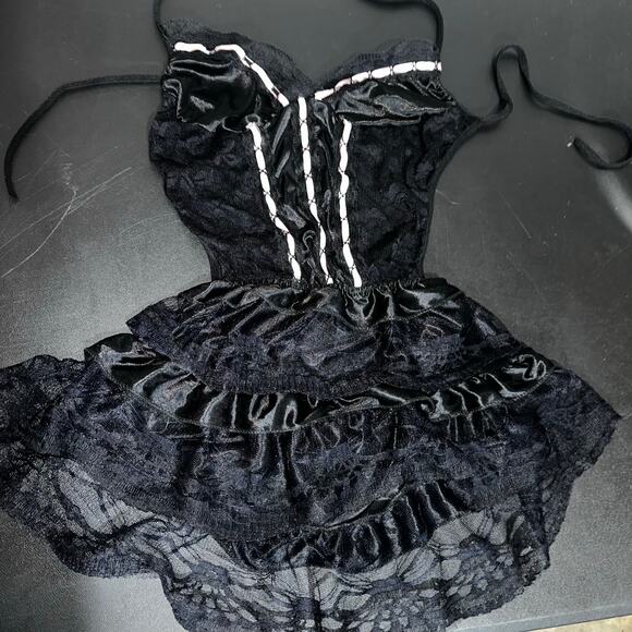 Vintage black ruffle halter lingerie dress - Picture 2 of 5